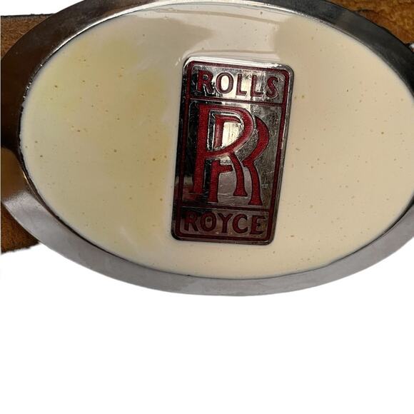 Roles Royce adjustable Brown leather etched Belt with belt  Roles Royce adjustable Brown leather etched Belt with belt buckle size 36